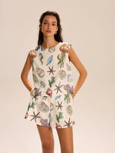 Seashell Print Sleeveless Top and Shorts Set